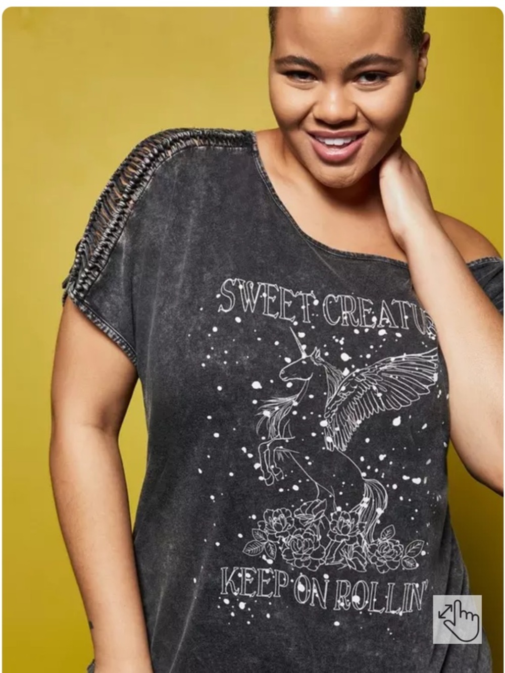 Torrid LoveSick Black Acid Wash Pegasus Off Shoulder Tshirt